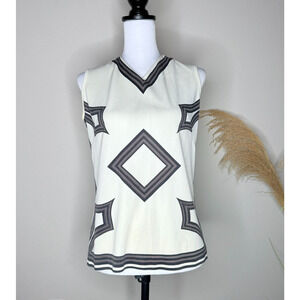 Mr. Dino Vintage 60's Tunic Top Geometric Zip V Neck Bold 12 Mid Century Modern